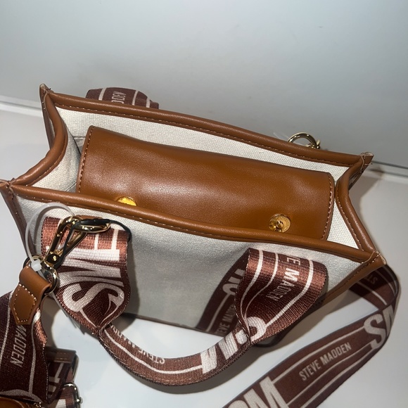 New Cream Brown Steve Madden Mini Tote Purse Crossbody Bag Viral TikTok Bwebber - Picture 3 of 6